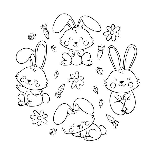 Hand drawn bunny outline illustration