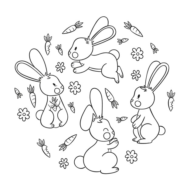 Hand drawn bunny outline illustration