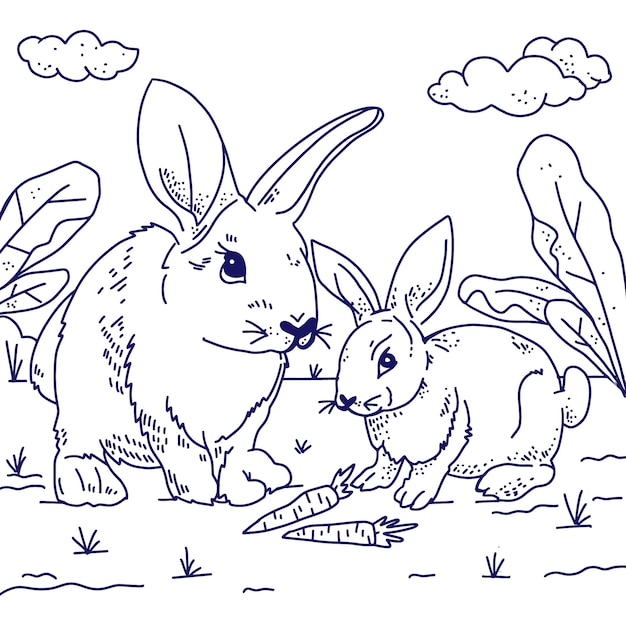 Free vector hand drawn bunny outline illustration