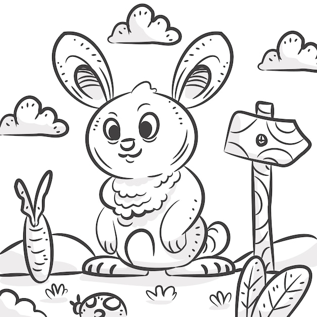 Hand drawn bunny outline illustration