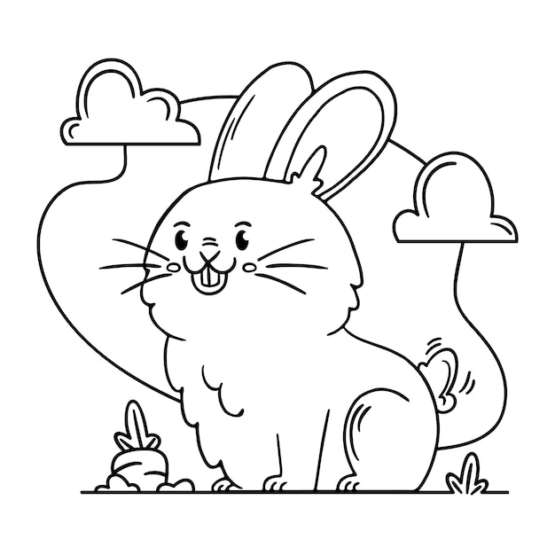 Hand drawn bunny outline illustration