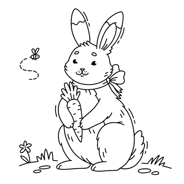 Hand drawn bunny outline illustration