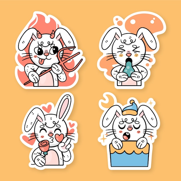 Hand drawn bunny sticker set