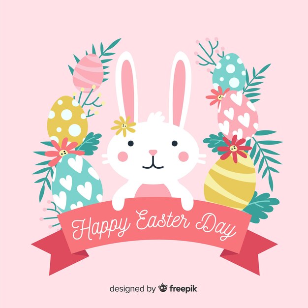 Hand drawn bunny with egg wreath easter day background