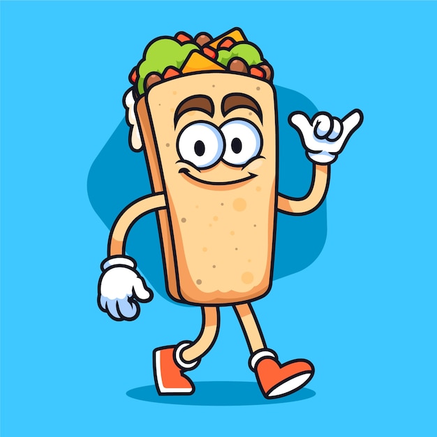 Hand drawn burrito cartoon illustration