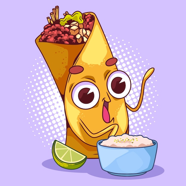 Free vector hand drawn burrito cartoon illustration