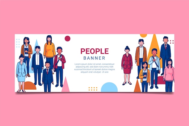 Hand drawn business people horizontal banner