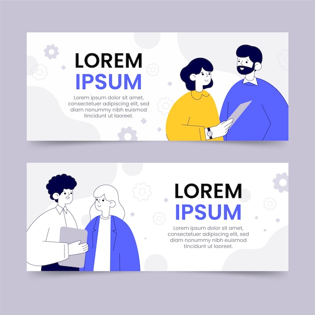 Free vector hand drawn business people horizontal banner