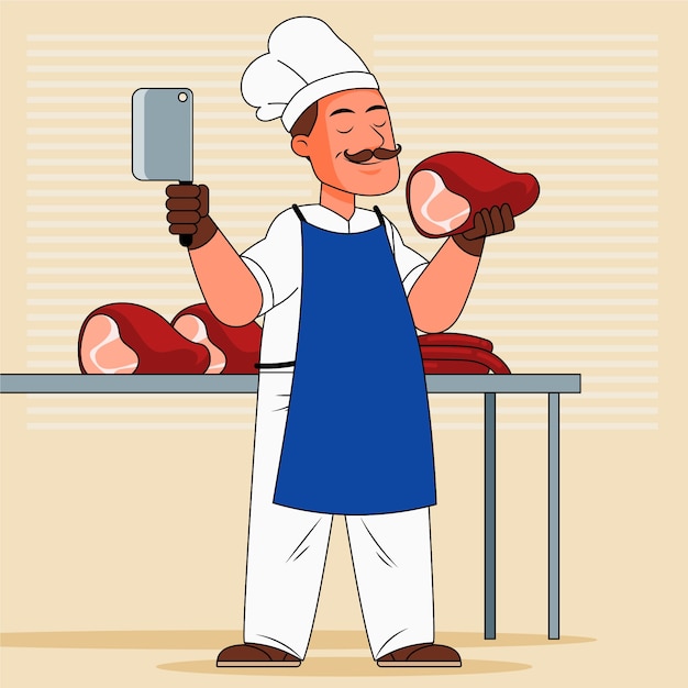 Free vector hand drawn butcher cartoon illustration