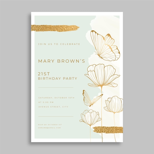 Hand drawn butterfly birthday invitation template