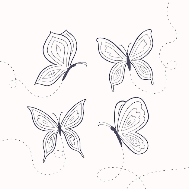 Hand drawn butterfly outline collection