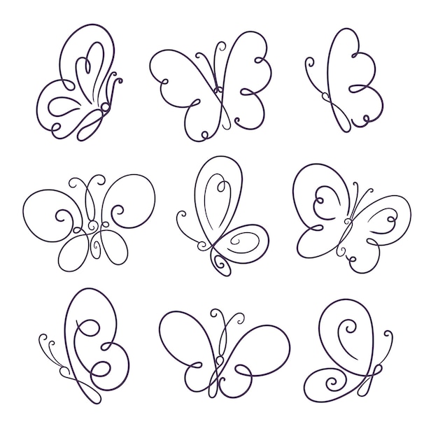 Hand drawn butterfly outline pack