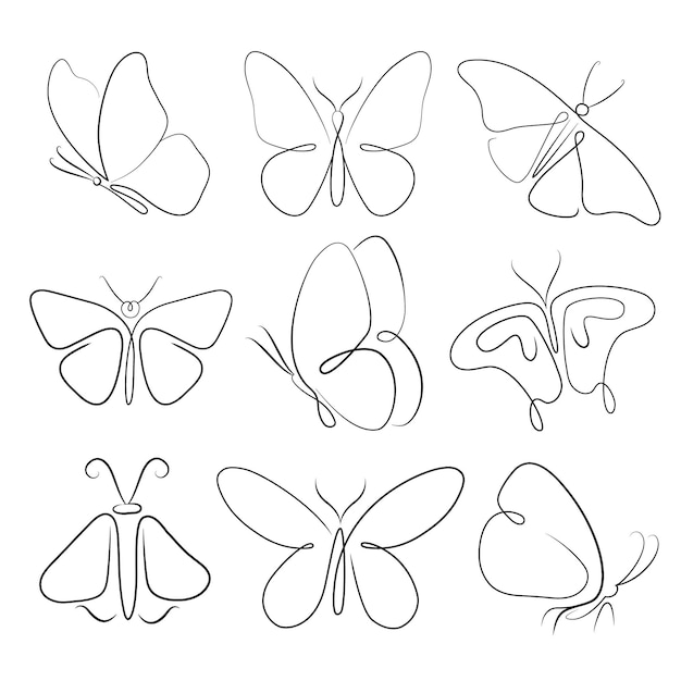 Hand drawn butterfly outline pack