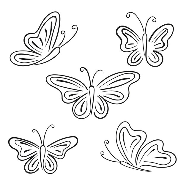 Hand drawn butterfly outline pack