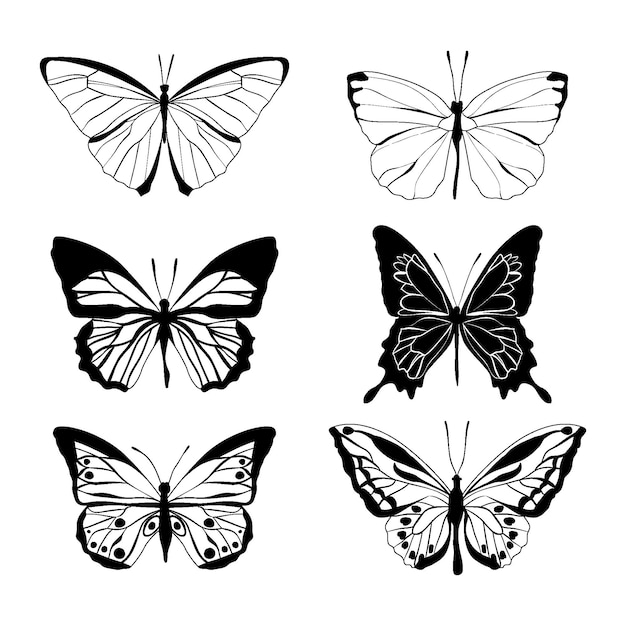 Hand drawn butterfly outline pack