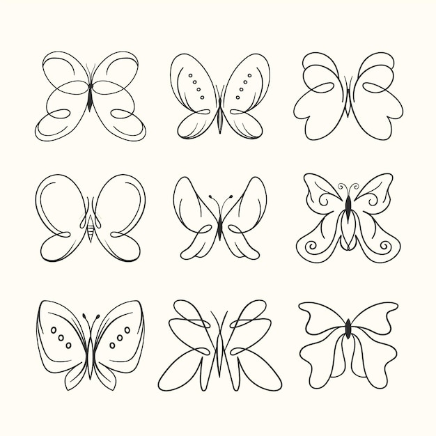 Hand drawn butterfly outline pack