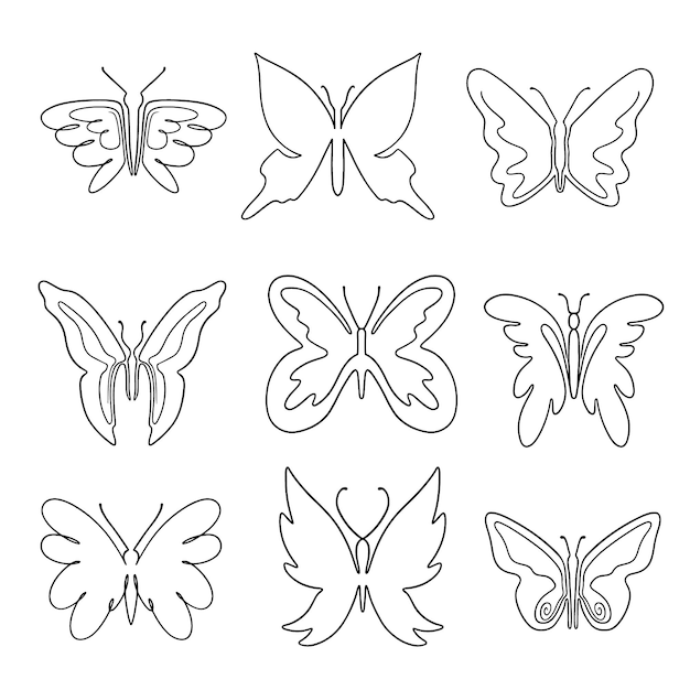 Free vector hand drawn butterfly outline set