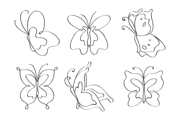 Hand drawn butterfly outline set