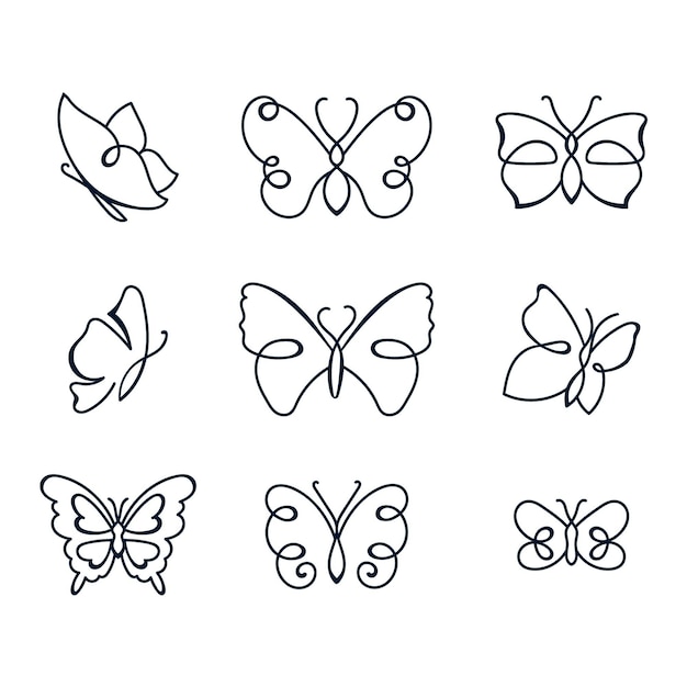 Free Vector hand drawn butterfly outline set