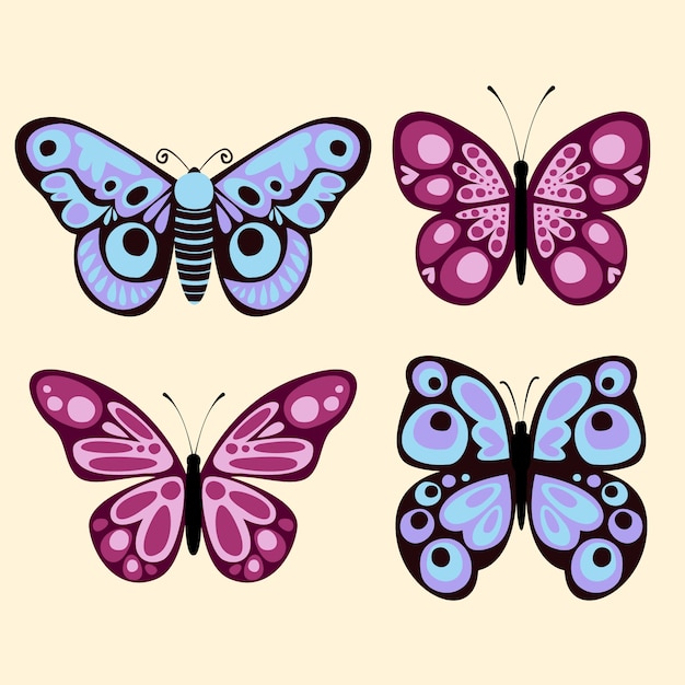 Hand drawn butterfly set design