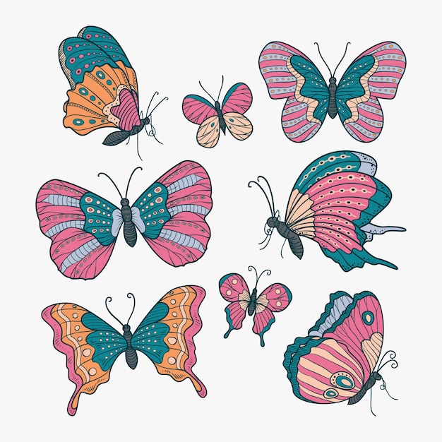 Hand drawn butterfly set design