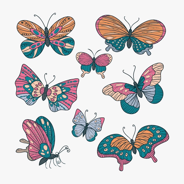 Hand drawn butterfly set design