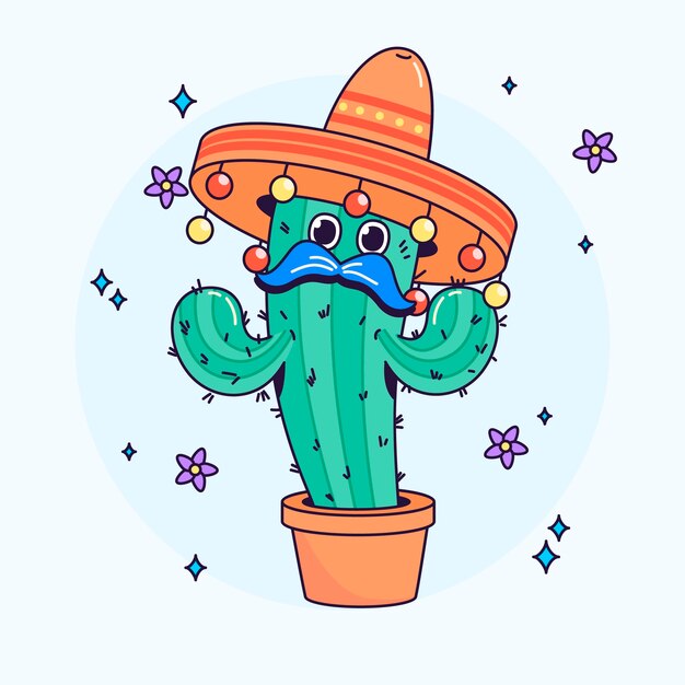 Hand drawn cactus cartoon illustration