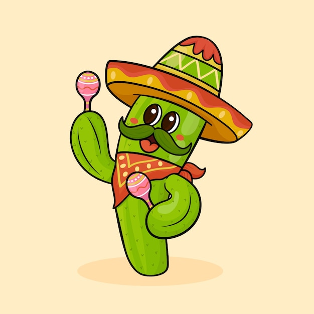 Hand drawn cactus cartoon illustration