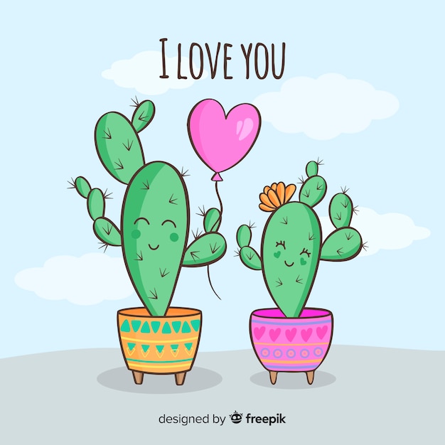 Free Vector hand drawn cactus couple background