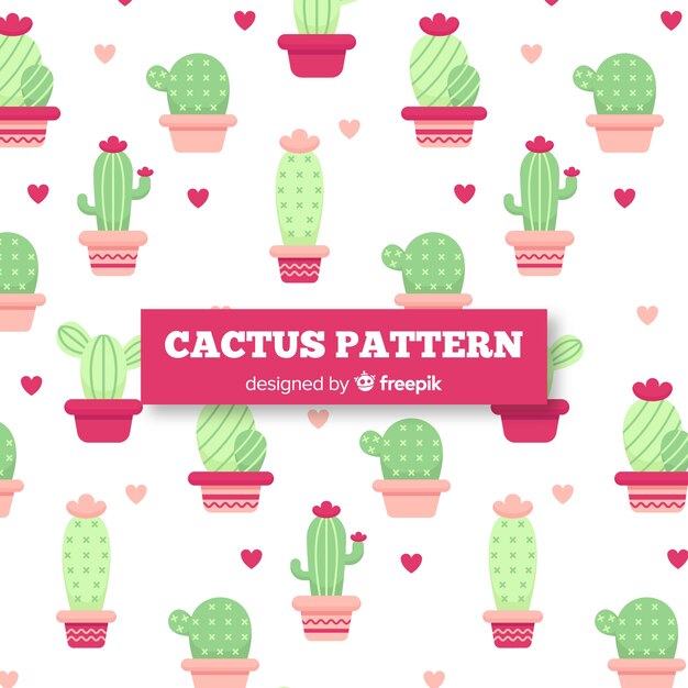 Hand drawn cactus and hearts pattern