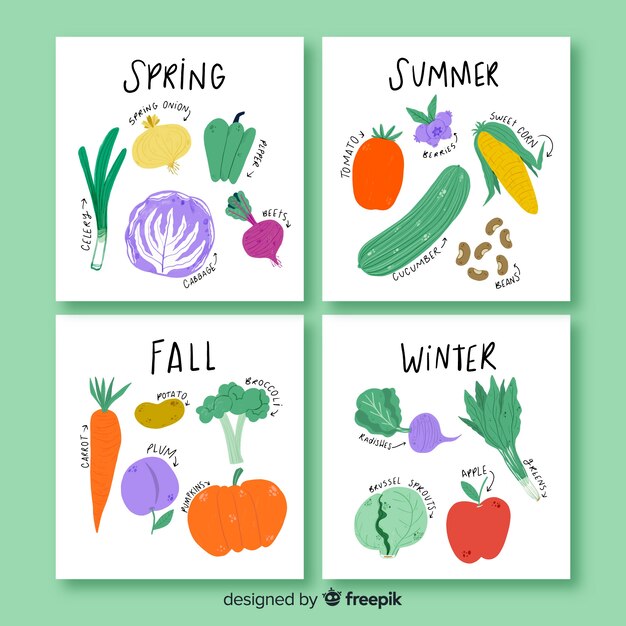 Hand drawn calendar of seasonal vegetables and fruits