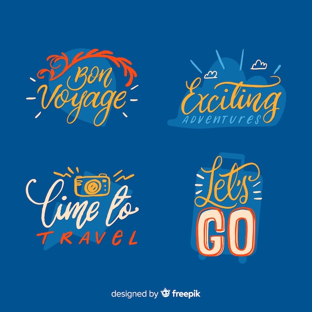 Hand drawn calligraphic travel badges