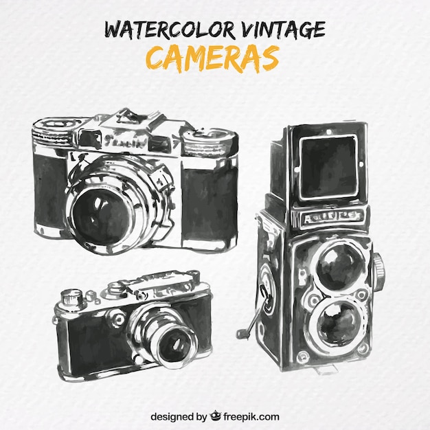 Free vector hand drawn cameras in vintage design