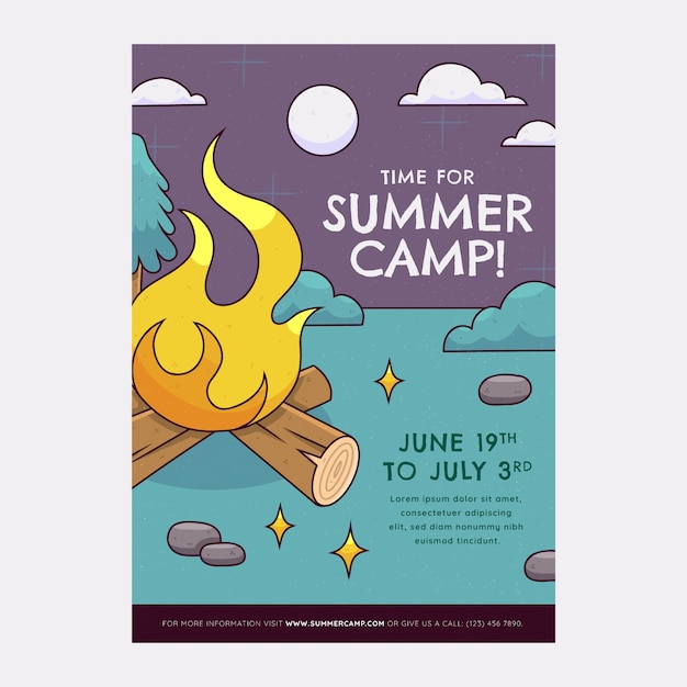 Free Vector hand drawn camp poster template for summer season