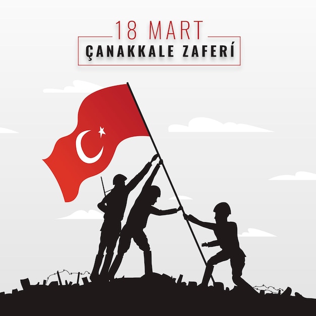 Free vector hand-drawn canakkale illustration with soldiers and flag