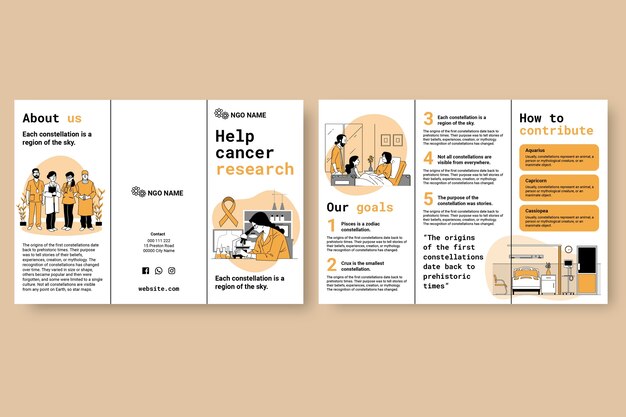 Hand drawn cancer research non-profit brochure