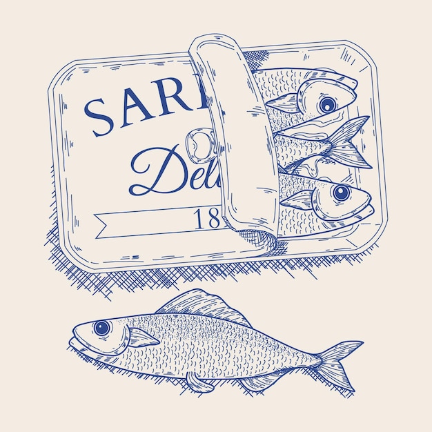 Free vector hand drawn canned sardine illustration