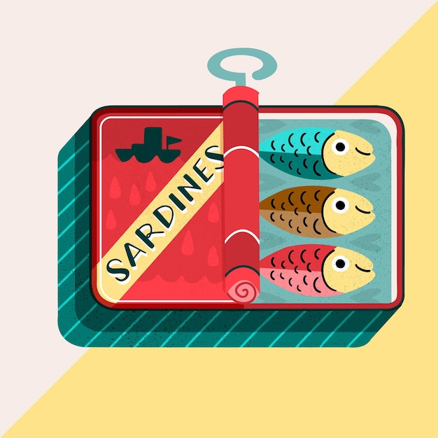 Hand drawn canned sardine illustration