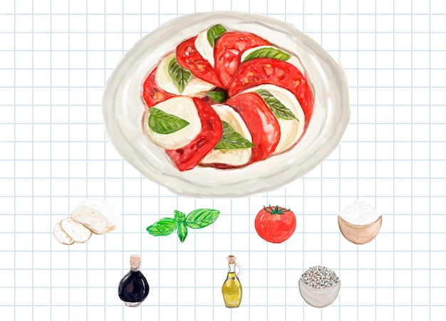 Free Vector hand drawn caprese salad watercolor style