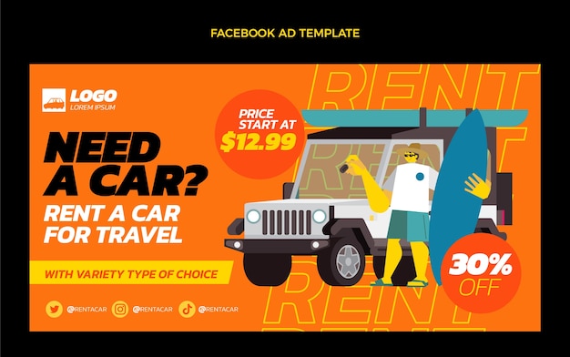 Hand drawn car rental facebook template