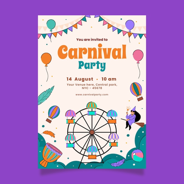 Hand drawn carnival celebration invitation template