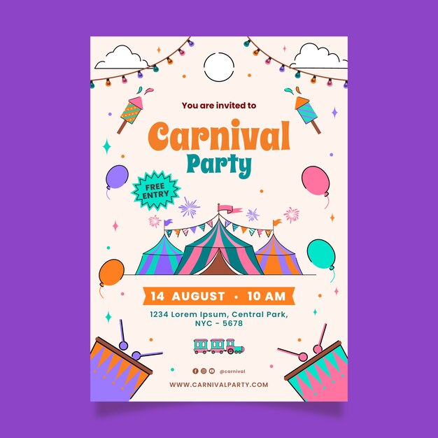 Hand drawn carnival celebration invitation template