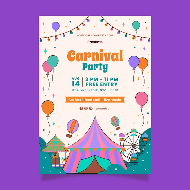 Hand drawn carnival celebration vertical poster template