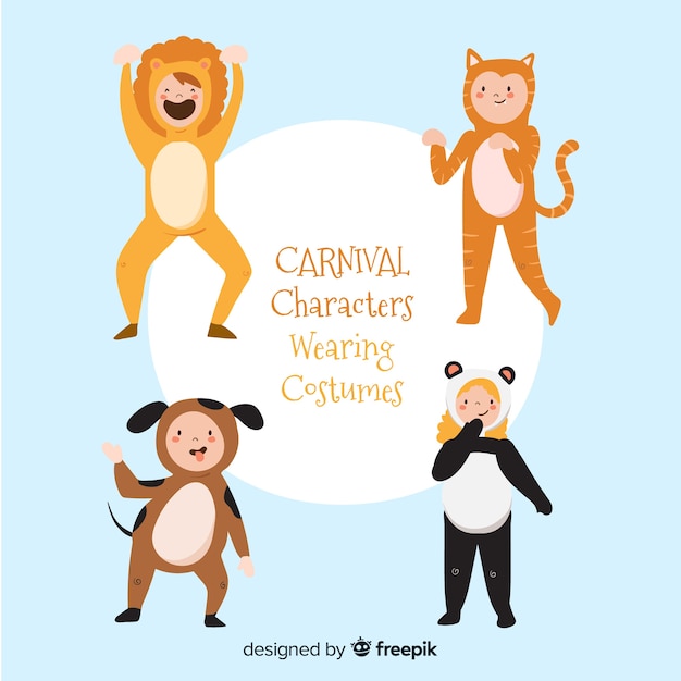 Free vector hand drawn carnival characters wearing costumes