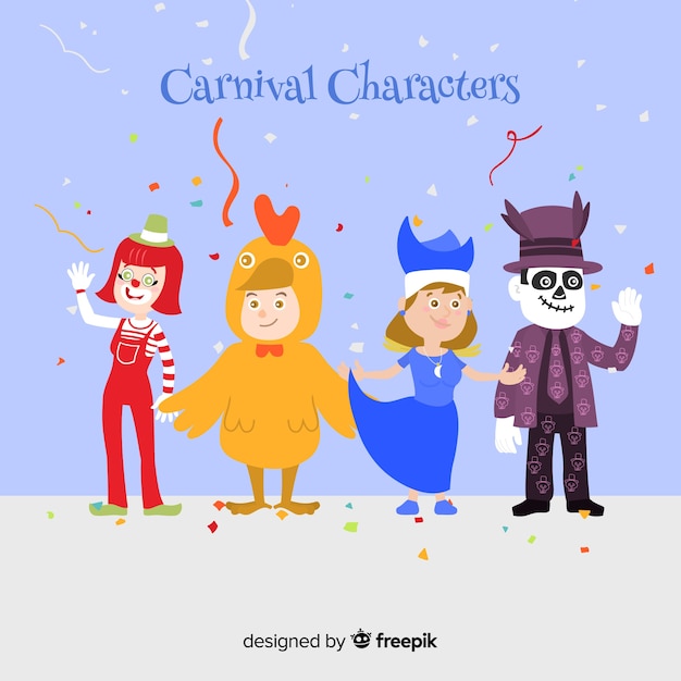 Free vector hand drawn carnival characters wearing costumes