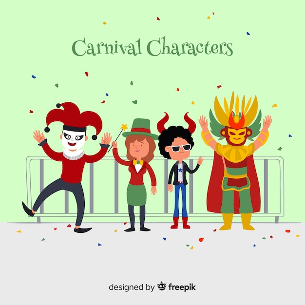 Hand drawn carnival characters wearing costumes