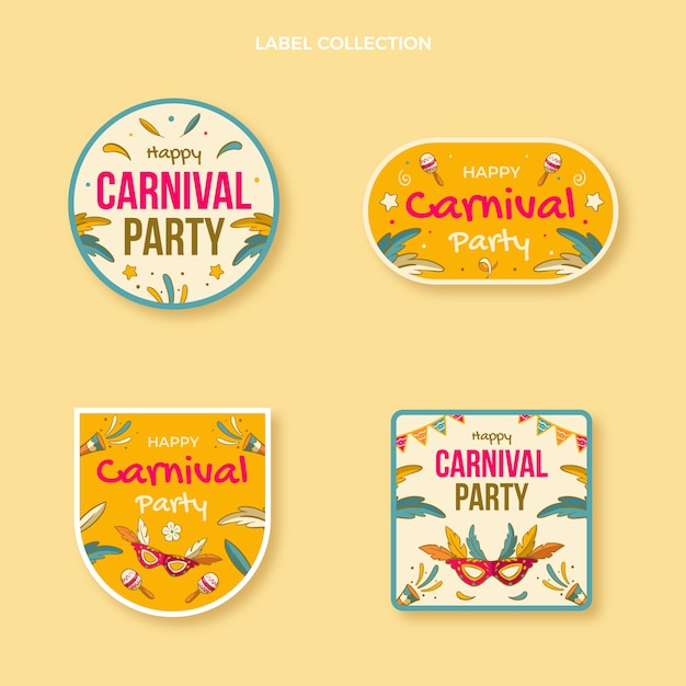 Hand drawn carnival labels collection