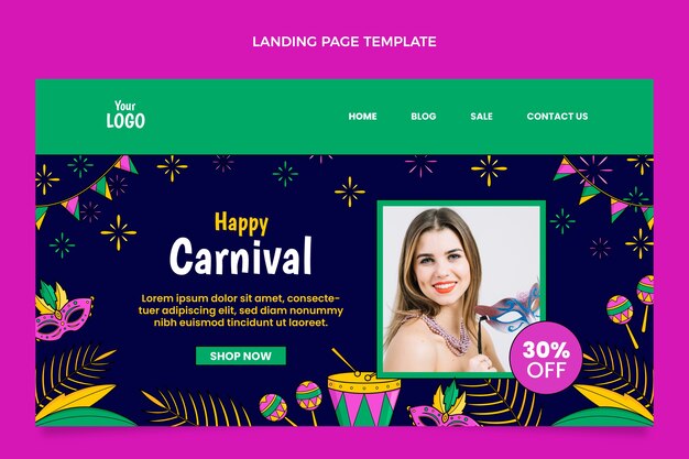 Hand drawn carnival landing page template