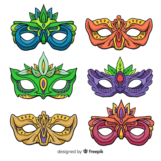 Hand drawn carnival mask collection