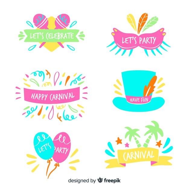 Hand drawn carnival stickers set